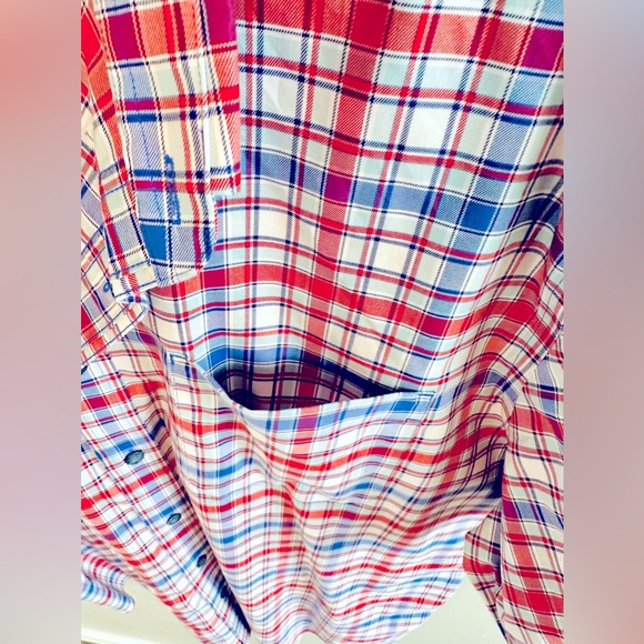 Cabela's Short Sleeve Button Up Plaid Red/White/Blue XXL NWT - Picture 6 of 8